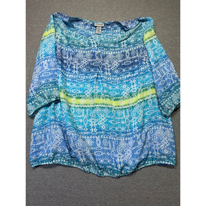Women's Catherines Plus 1X Blue Green Patterned Blouse